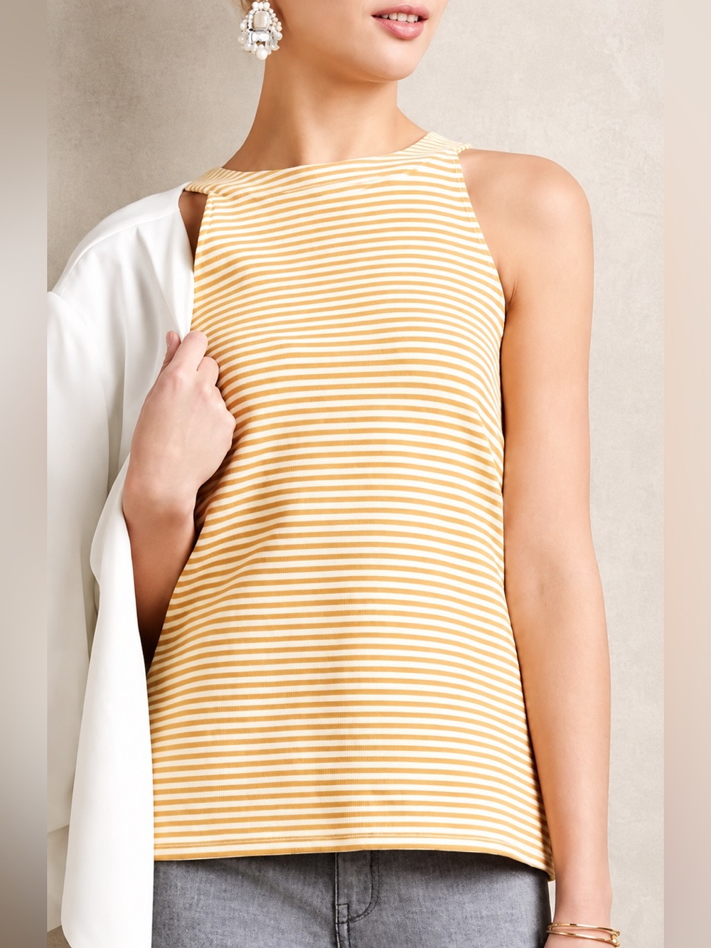 Deletta orange striped halter tank top, medium